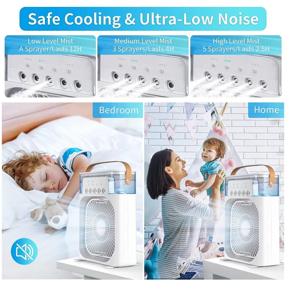 Mist Fan USB Desk Big White with LED Light for Bedroom Office