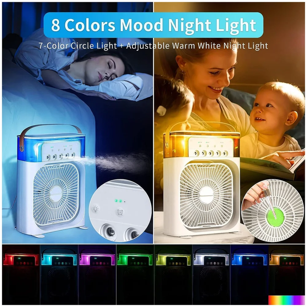 Mist Fan USB Desk Big White with LED Light for Bedroom Office