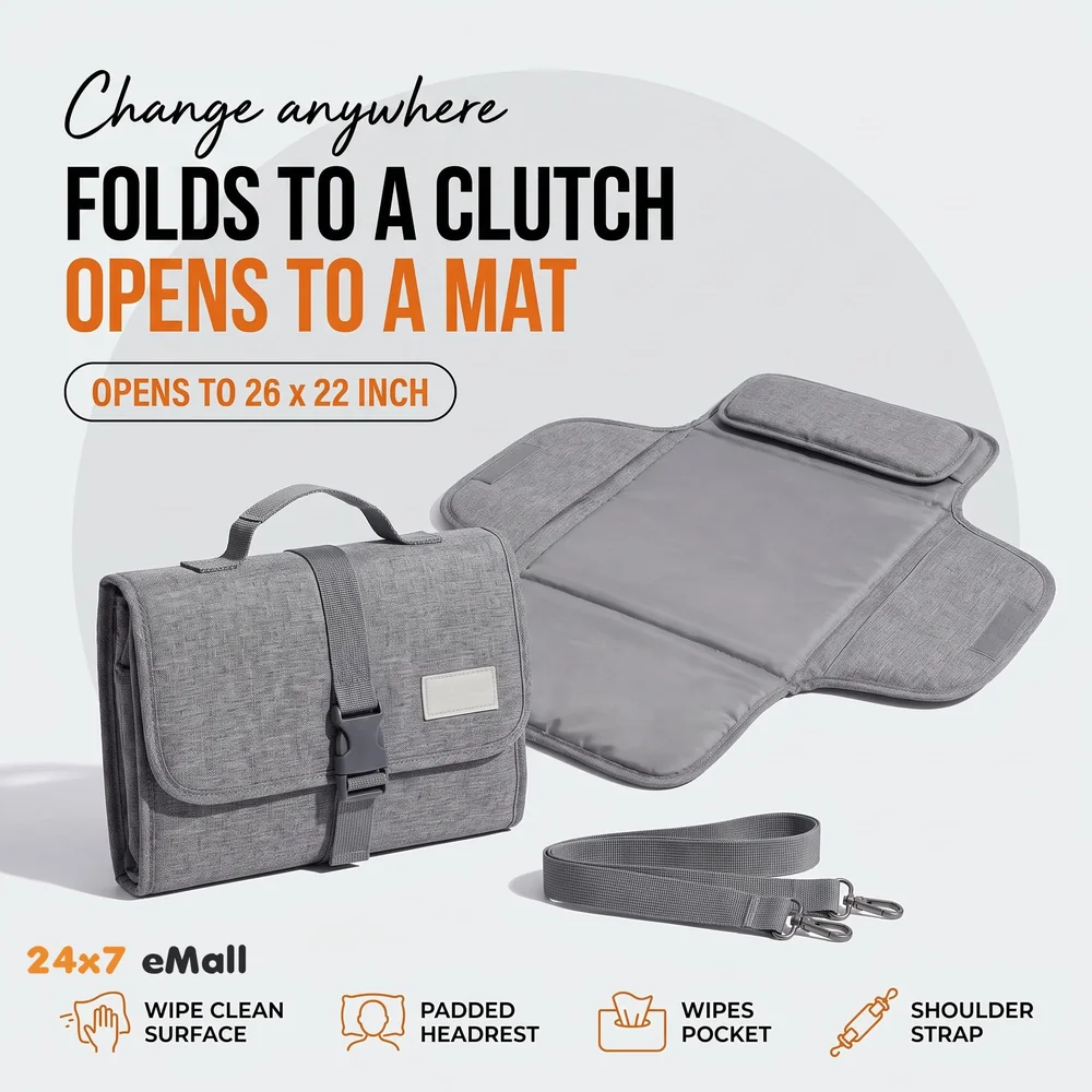 Diaper Bag with Changing Station Smart Wipes Pockets Waterproof, Foldable Mat for Baby Diaper, Travel, & Walking One-Hand Diaper