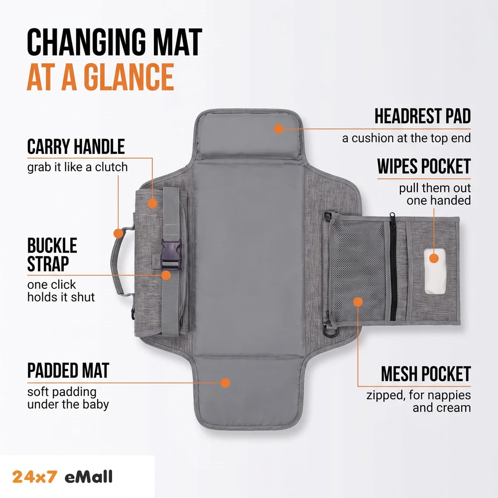 Diaper Bag with Changing Station Smart Wipes Pockets Waterproof, Foldable Mat for Baby Diaper, Travel, & Walking One-Hand Diaper