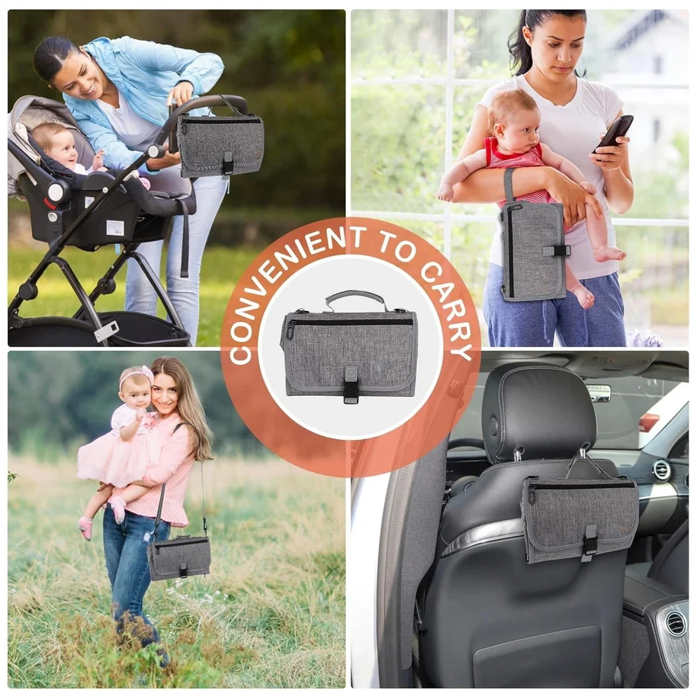 Diaper Bag with Changing Station Smart Wipes Pockets Waterproof, Foldable Mat for Baby Diaper, Travel, & Walking One-Hand Diaper