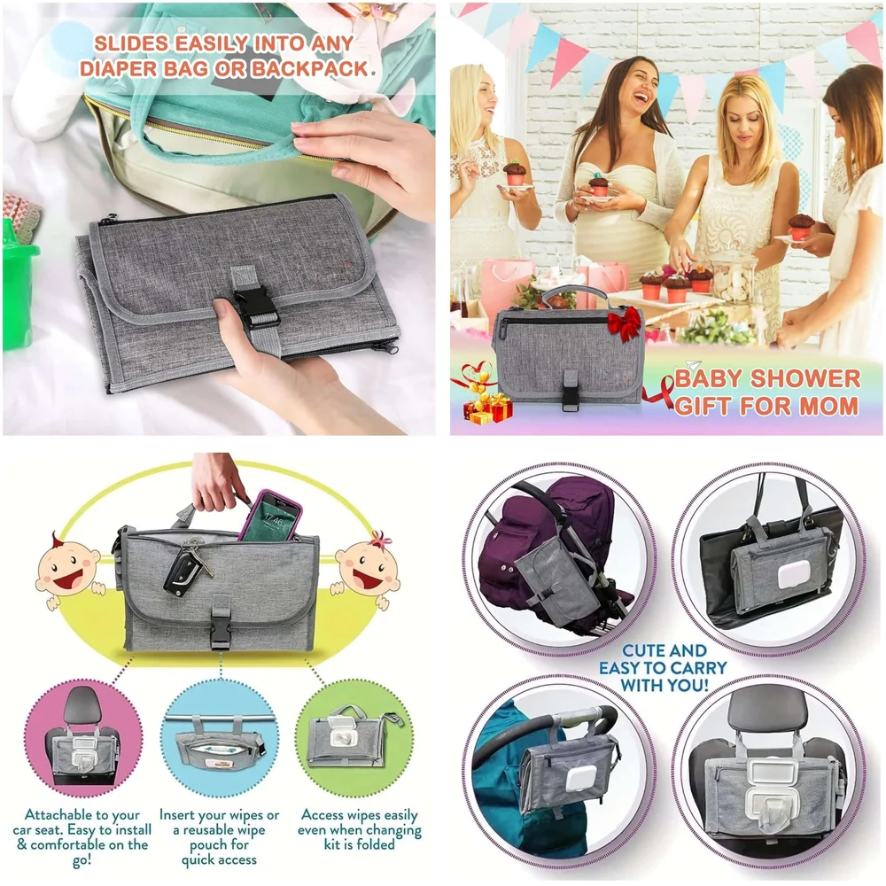 Diaper Bag with Changing Station Smart Wipes Pockets Waterproof, Foldable Mat for Baby Diaper, Travel, & Walking One-Hand Diaper
