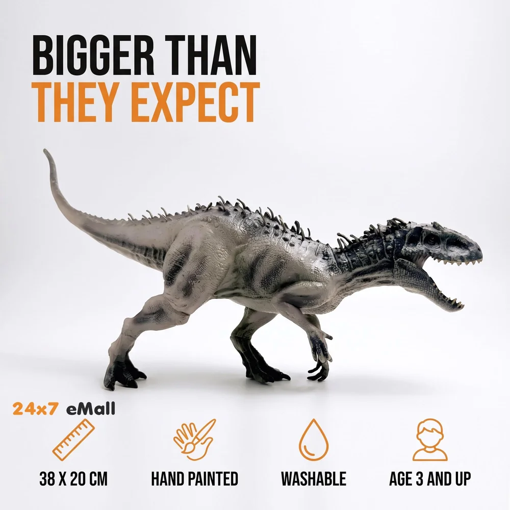 Dinosaur Toy Dinosaur Action Figure Kids Toys Realistic Large Model Size – 38 X 20 Cm - Grey T-Rex