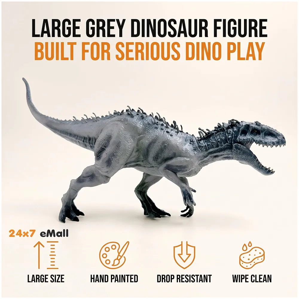 Dinosaur Action Figure Grey T-Rex 38 x 20 cm Large Realistic Toy
