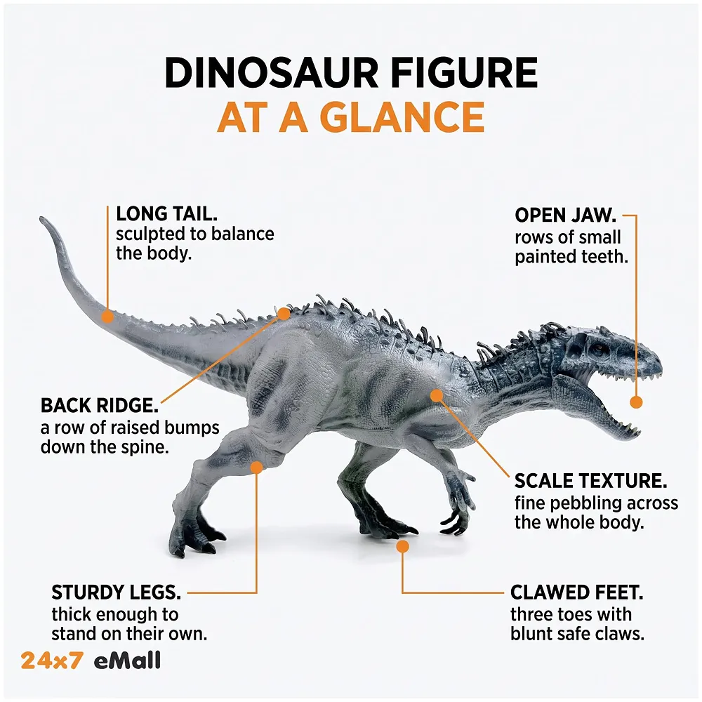 Dinosaur Action Figure Grey T-Rex 38 x 20 cm Large Realistic Toy