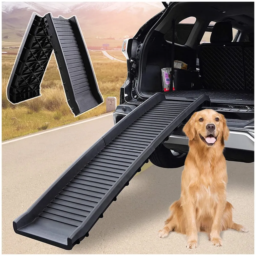 Foldable Dog Ramp for Cars and Homes, 4 Times Folding (15.5 x 10 Inch) for Storage, Pet Car Ramp Stairs, Vehicle Ramp 62 x 15.5 x 3.5 Inch for Big and Small Dogs