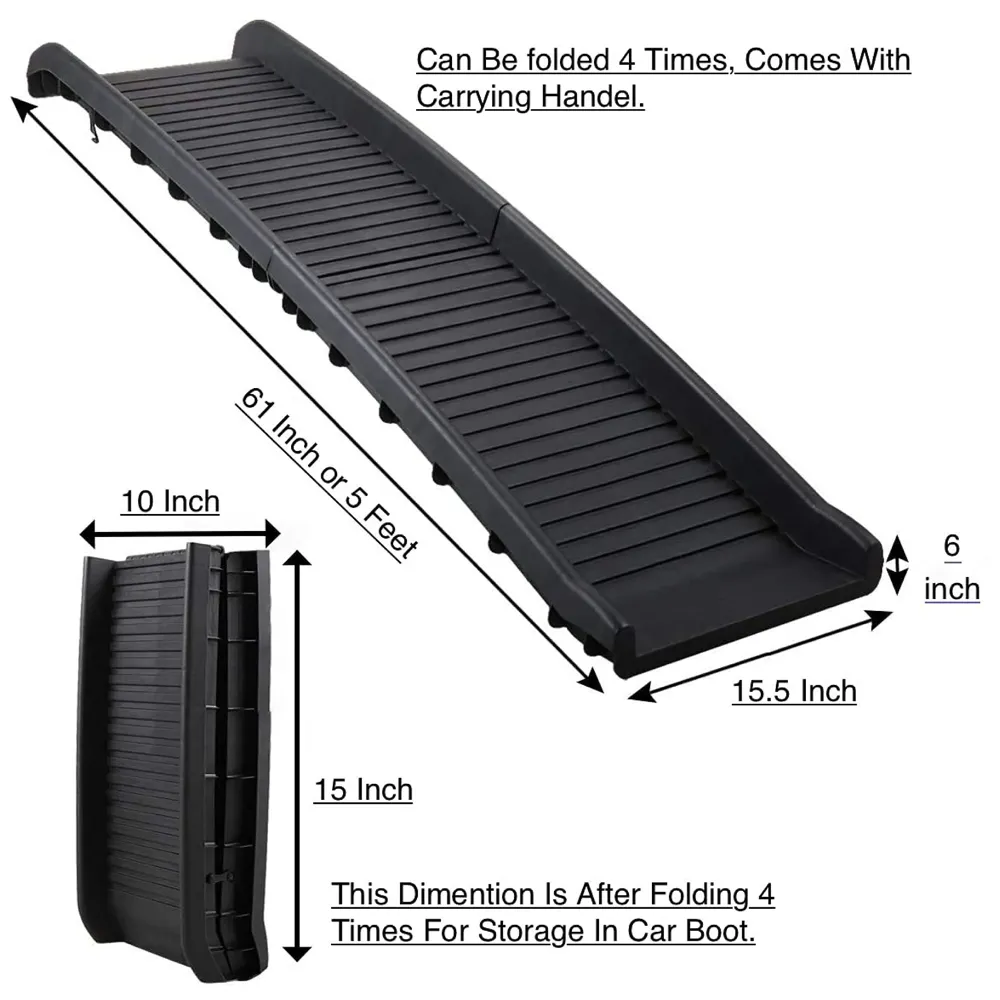 Foldable Dog Ramp for Cars and Homes, 4 Times Folding (15.5 x 10 Inch) for Storage, Pet Car Ramp Stairs, Vehicle Ramp 62 x 15.5 x 3.5 Inch for Big and Small Dogs