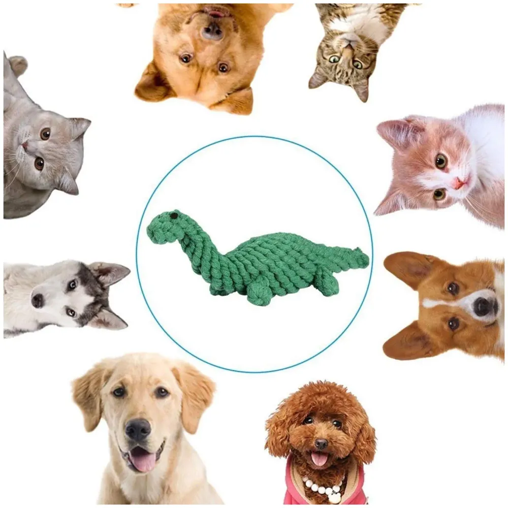 Dog Rope Toy Set Puppy Pet Chew Training Animal Design Durable Interactive Toys Dental Health Teeth Cleaning Toy for Small Medium Dog Biting Toys (Dinosaur)