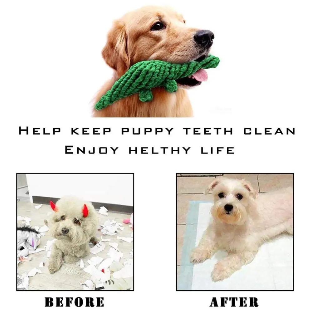 Dog Rope Toy Set Puppy Pet Chew Training Animal Design Durable Interactive Toys Dental Health Teeth Cleaning Toy for Small Medium Dog Biting Toys (Dinosaur)