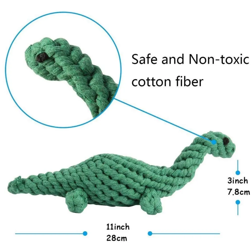 Dog Rope Toy Set Puppy Pet Chew Training Animal Design Durable Interactive Toys Dental Health Teeth Cleaning Toy for Small Medium Dog Biting Toys (Dinosaur)