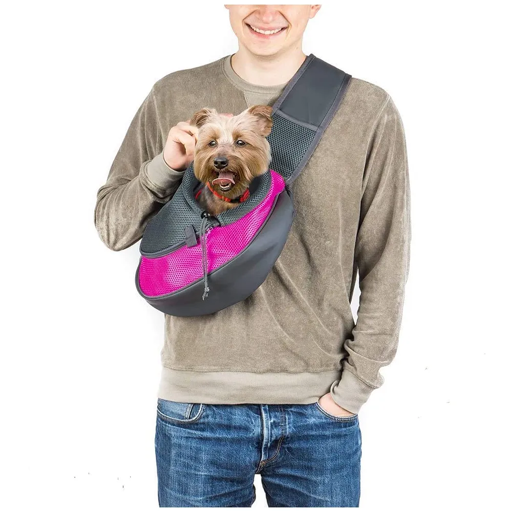 Pet Sling Carrier Bag 18 x 10 Inch Pink for Dog Cat Upto 10 Kg Premium