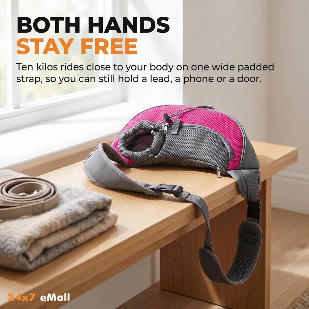 24x7 eMall® Pet Sling Carrier - Small Dog Cat Sling Pet Carrier Bag Safe Comfortable Adjustable Pouch Single Shoulder Carry Tote Handbag for Pets Upto 10 Kgs. (Pink) 18 x10 Inch