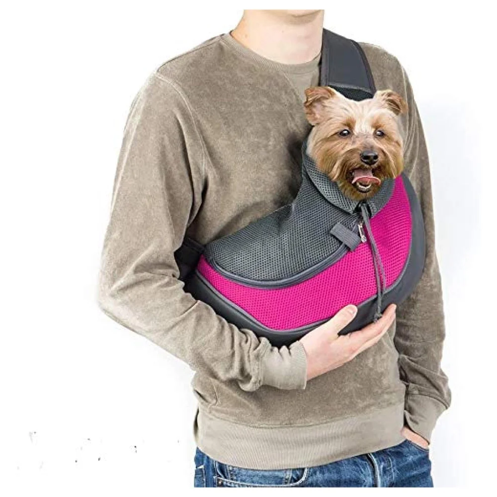 24x7 eMall® Pet Sling Carrier - Small Dog Cat Sling Pet Carrier Bag Safe Comfortable Adjustable Pouch Single Shoulder Carry Tote Handbag for Pets Upto 10 Kgs. (Pink) 18 x10 Inch