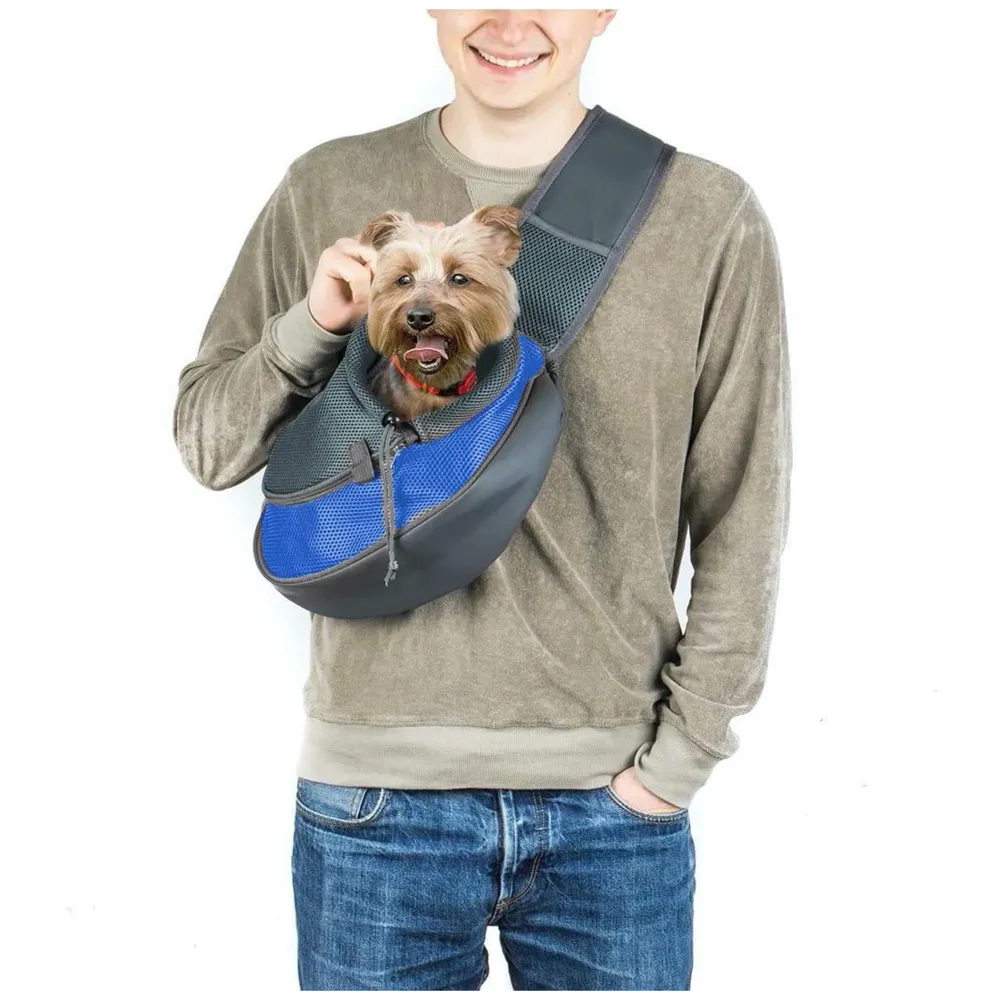24x7 eMall® Pet Sling Carrier - Small Dog Cat Sling Pet Carrier Bag Safe Comfortable Adjustable Pouch Single Shoulder Carry Tote Handbag for Pets Upto 10 Kgs. (Blue) 18 x10 Inch