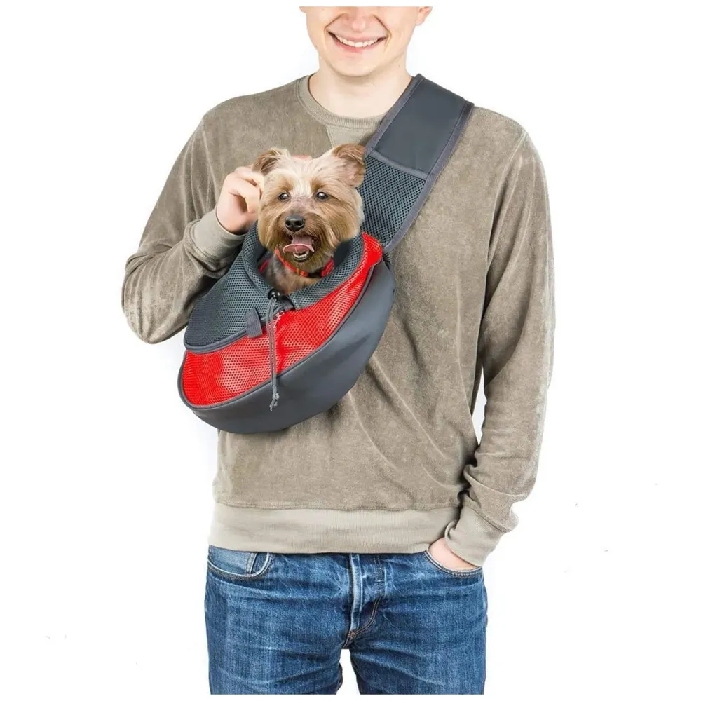 Pet Sling Carrier - Small Dog Cat Sling Pet Carrier Bag Safe Comfortable Adjustable Pouch Single Shoulder Carry Tote Handbag for Pets Upto 7Kgs 16 x 9 Inch (Red 16 x 9 Inch)