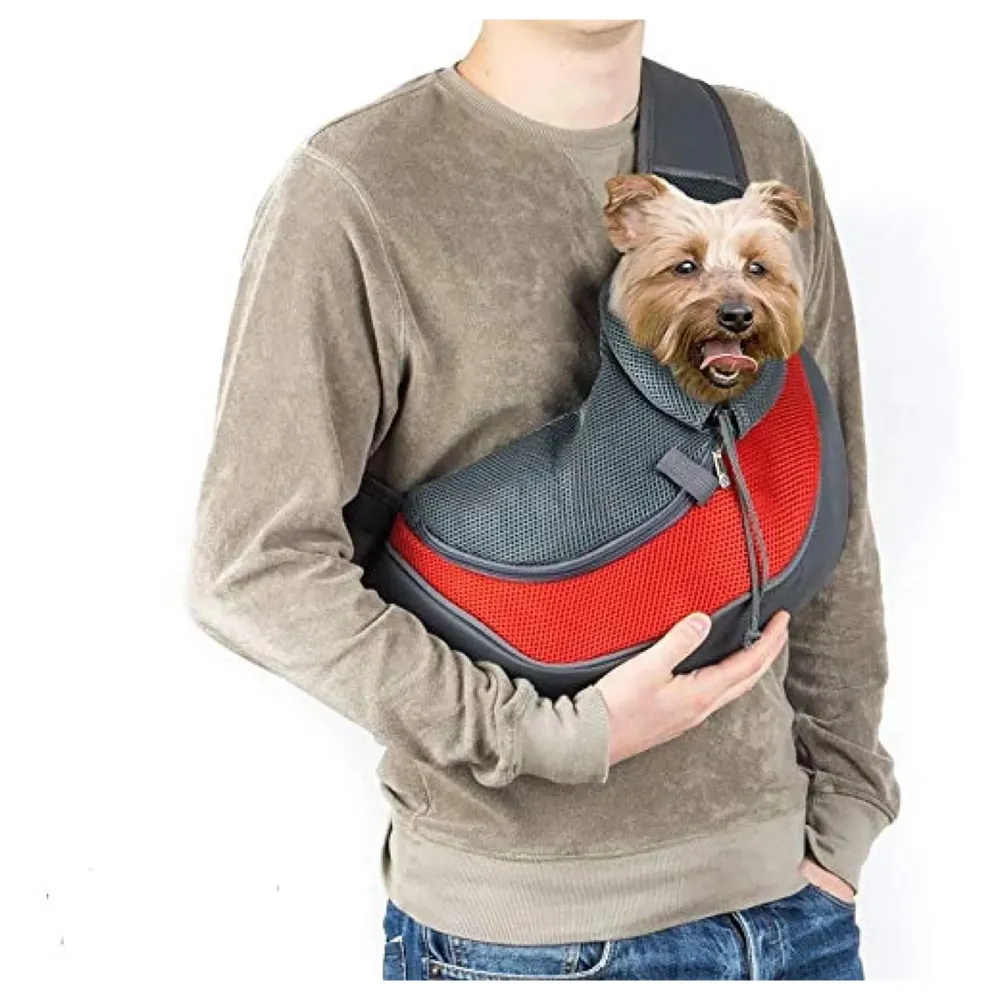 Pet Sling Carrier - Small Dog Cat Sling Pet Carrier Bag Safe Comfortable Adjustable Pouch Single Shoulder Carry Tote Handbag for Pets Upto 7Kgs 16 x 9 Inch (Red 16 x 9 Inch)