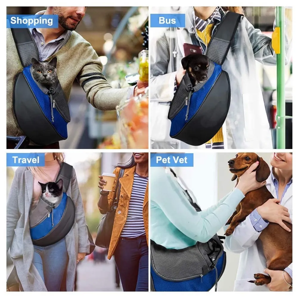 Pet Sling Carrier - Small Dog Cat Sling Pet Carrier Bag Safe Comfortable Adjustable Pouch Single Shoulder Carry Tote Handbag for Pets Upto 7Kgs 16 x 9 Inch (Blue 16 x 9 Inch)