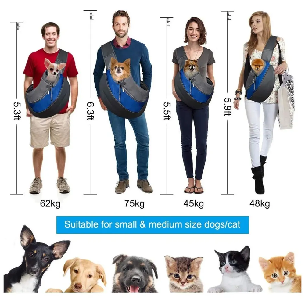 Pet Sling Carrier - Small Dog Cat Sling Pet Carrier Bag Safe Comfortable Adjustable Pouch Single Shoulder Carry Tote Handbag for Pets Upto 7Kgs 16 x 9 Inch (Blue 16 x 9 Inch)