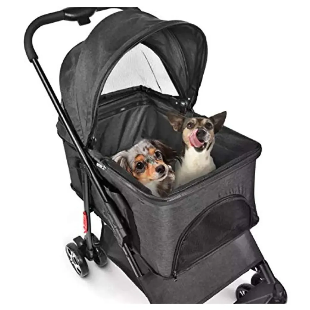 4 Wheel Elite Pet Stroller Breathable, Cat and Dog Easy to Walk Folding Travel Carrier with Cup Holder and Padded Handles. (Black)
