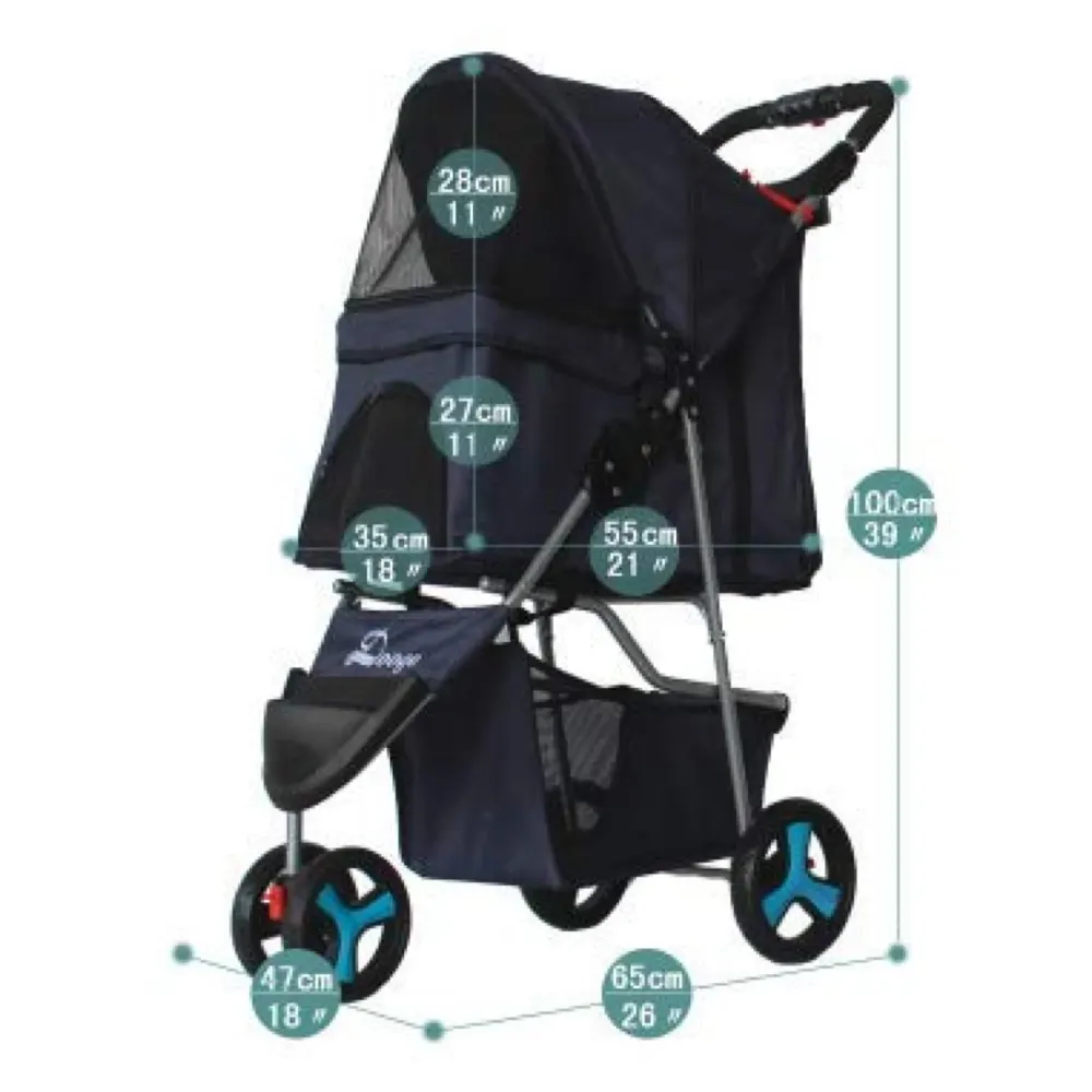 4 Wheel Elite Pet Stroller Breathable, Cat and Dog Easy to Walk Folding Travel Carrier with Cup Holder and Padded Handles. (Black)