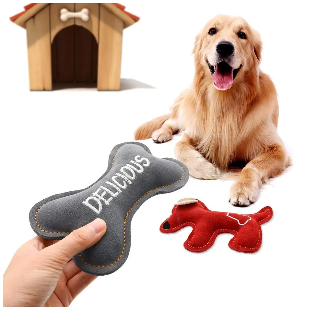 Toys for Dogs, Dog Chew Toy, Durable Puppy Squeaky Dog Toys, Durable Leather Material with Squeaker Inside 2 Squeakers Leather Dog Toys for Small and Medium Dogs (Dog)