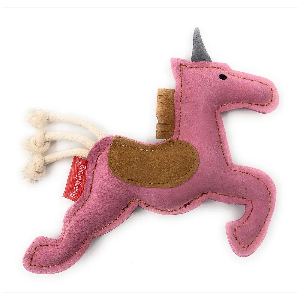 Leather Squeaky Dog Chew Toy Unicorn Shape 2 Squeakers Puppies