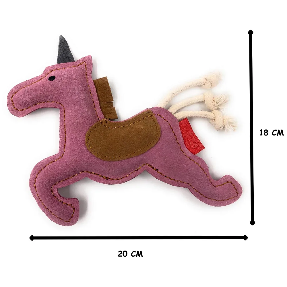 Leather Squeaky Dog Chew Toy Unicorn Shape 2 Squeakers Puppies