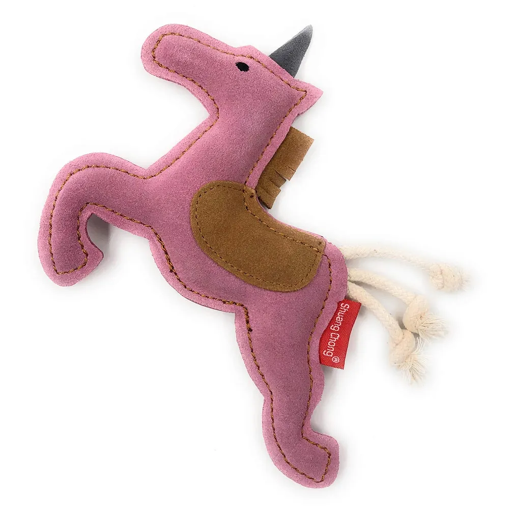 Leather Squeaky Dog Chew Toy Unicorn Shape 2 Squeakers Puppies