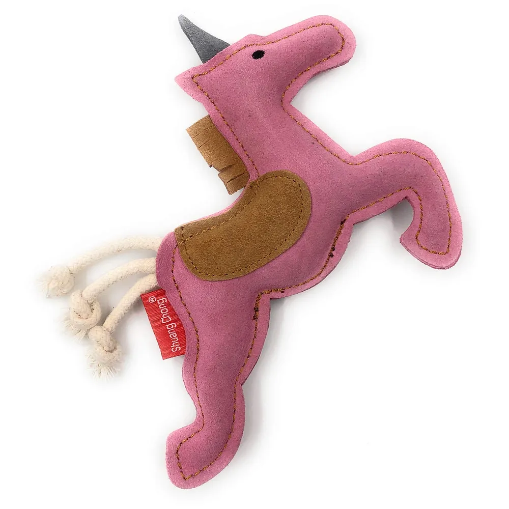 Leather Squeaky Dog Chew Toy Unicorn Shape 2 Squeakers Puppies