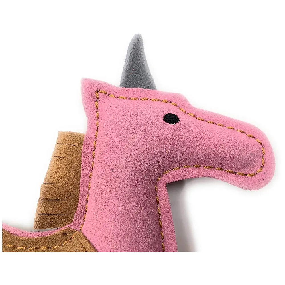 Leather Squeaky Dog Chew Toy Unicorn Shape 2 Squeakers Puppies