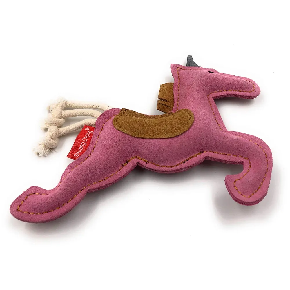 Leather Squeaky Dog Chew Toy Unicorn Shape 2 Squeakers Puppies
