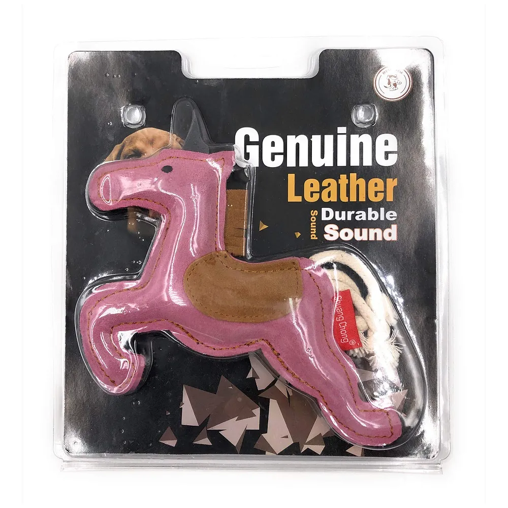 Leather Squeaky Dog Chew Toy Unicorn Shape 2 Squeakers Puppies