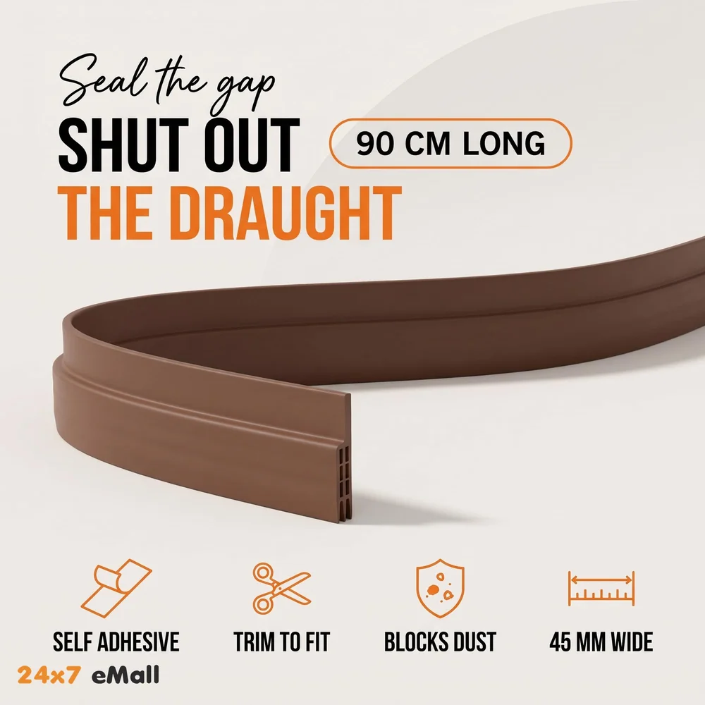 Flexible PVC Door Draft Guard ~ Door Sealer ~ Door Sealing Strip for Doors and Windows. with Adhesive Tape. Length – 90 cm. Width – 45mm (Brown)