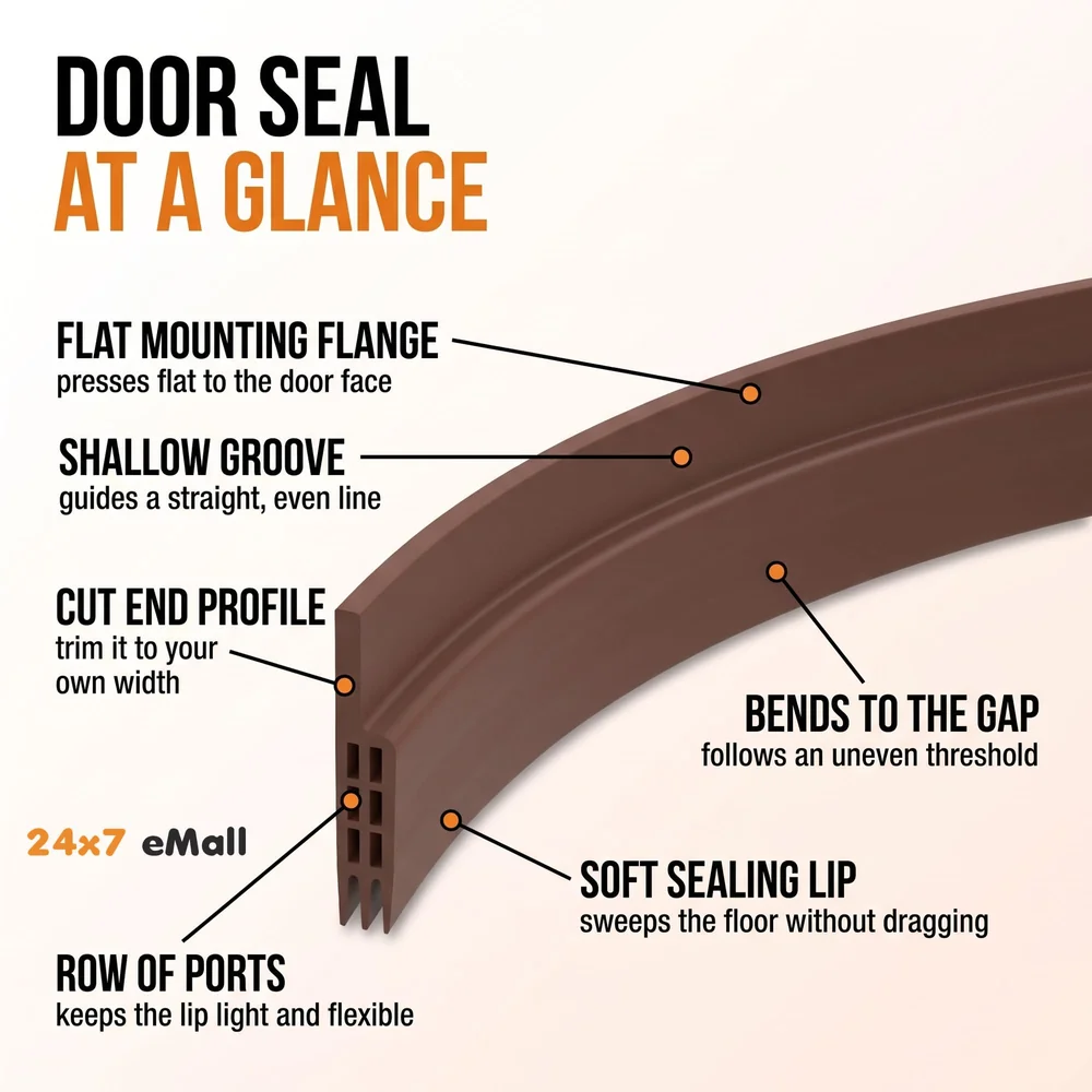 Flexible PVC Door Draft Guard ~ Door Sealer ~ Door Sealing Strip for Doors and Windows. with Adhesive Tape. Length – 90 cm. Width – 45mm (Brown)