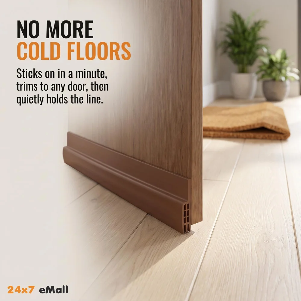Flexible PVC Door Draft Guard ~ Door Sealer ~ Door Sealing Strip for Doors and Windows. with Adhesive Tape. Length – 90 cm. Width – 45mm (Brown)