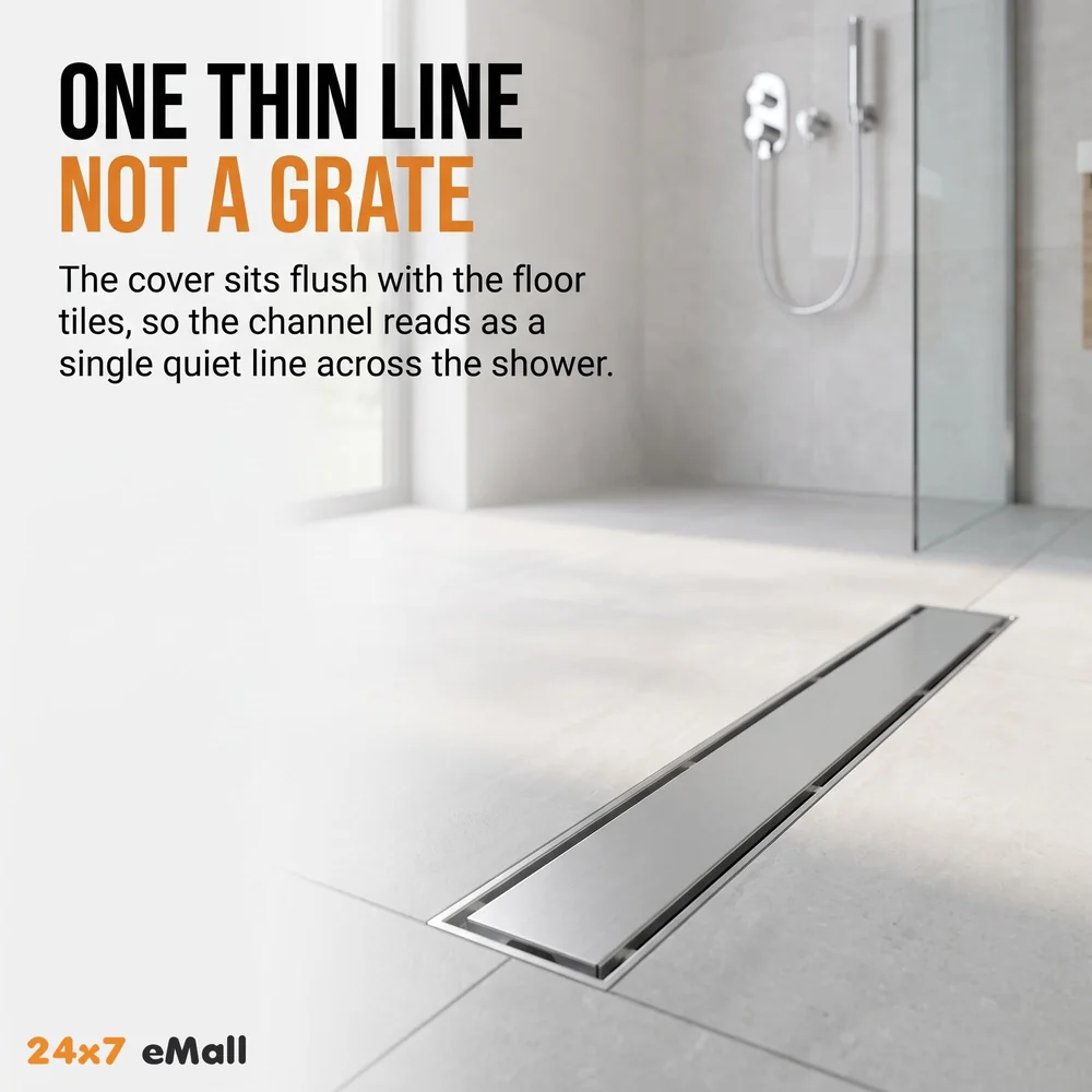 24" x 4" Tile/Marble Insert Shower Channel Water Drainer for Bathroom with Anti-Foul Cockroach Trap (Grade SS 304 - Matte) (Side Hole)
