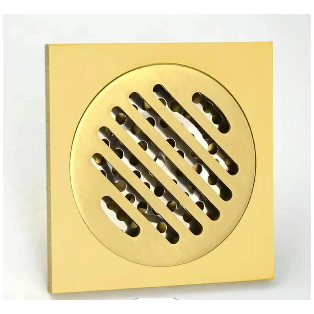 Golden Drain 4" x 4" Gold Floor Drain Shower Channel Water Drainer for Bathroom with Anti-Foul Cockroach Trap