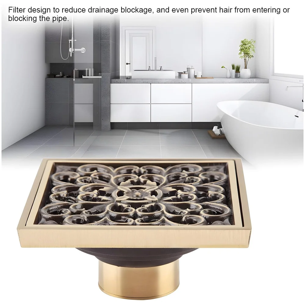 Antique Brown Designer Drain 4" x 4" Foot Design Antique Floor Drain Shower Channel Water Drainer for Bathroom with Anti-Foul Cockroach Trap