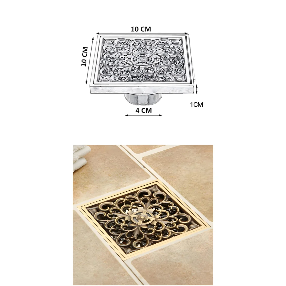Antique Brown Designer Drain 4" x 4" Foot Design Antique Floor Drain Shower Channel Water Drainer for Bathroom with Anti-Foul Cockroach Trap