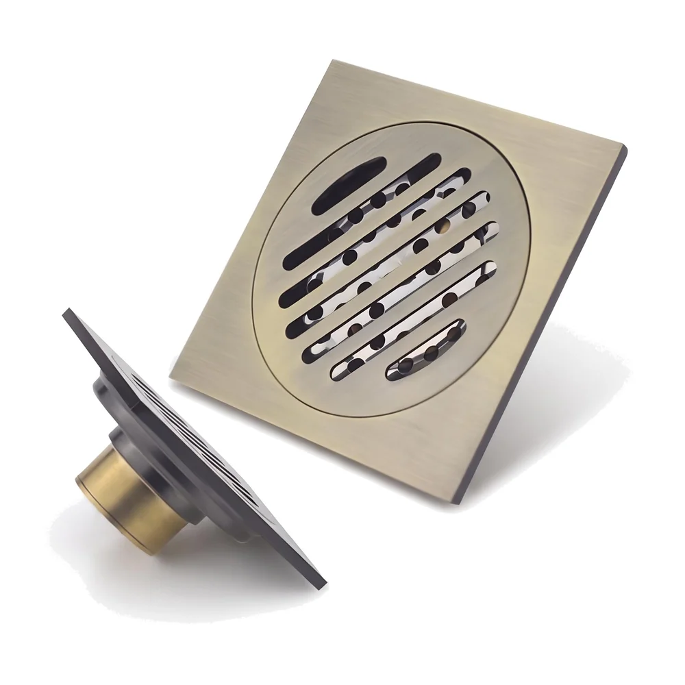 Antique Brown Floor Drain Jali 4 x 4 Inches Tile Insert Floor Drain, SS, Shower Drain Channel Tile Drain with Cockroach Trap Concealed Matt Brown