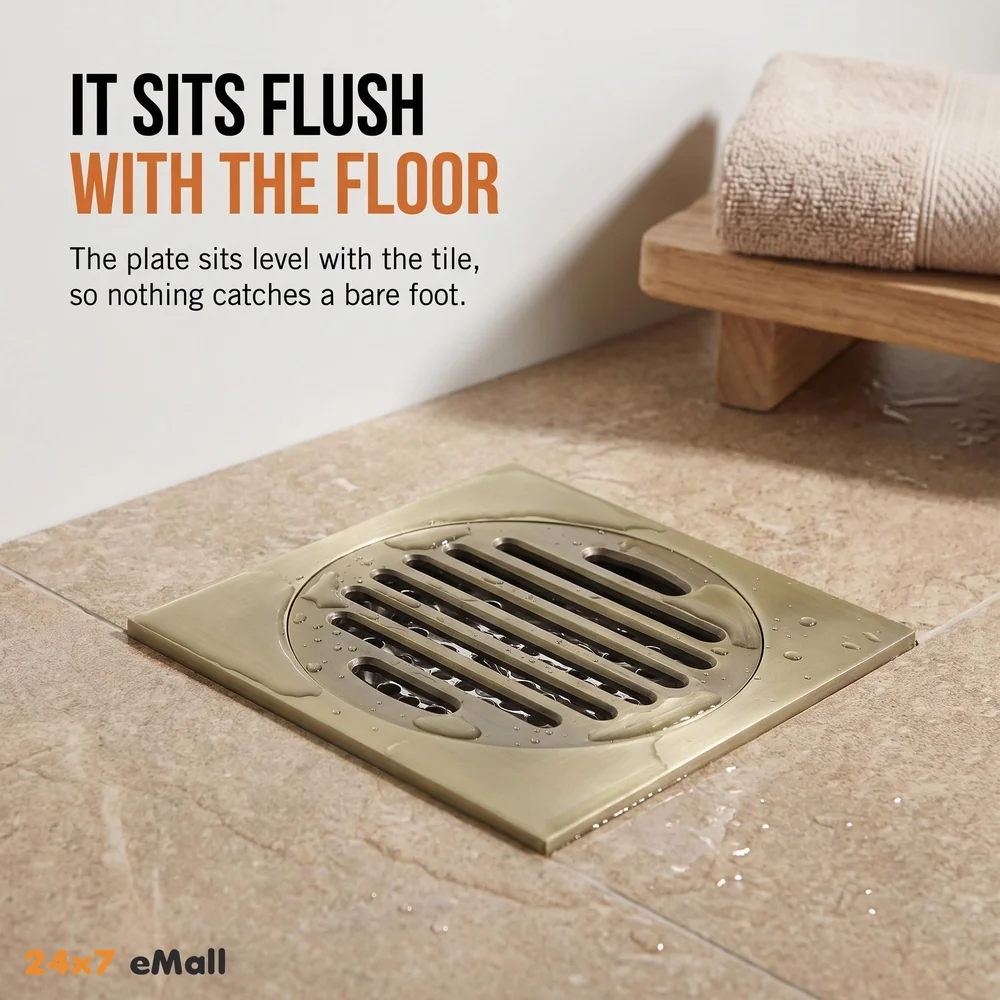 Antique Brown Floor Drain Jali 4 x 4 Inches Tile Insert Floor Drain, SS, Shower Drain Channel Tile Drain with Cockroach Trap Concealed Matt Brown