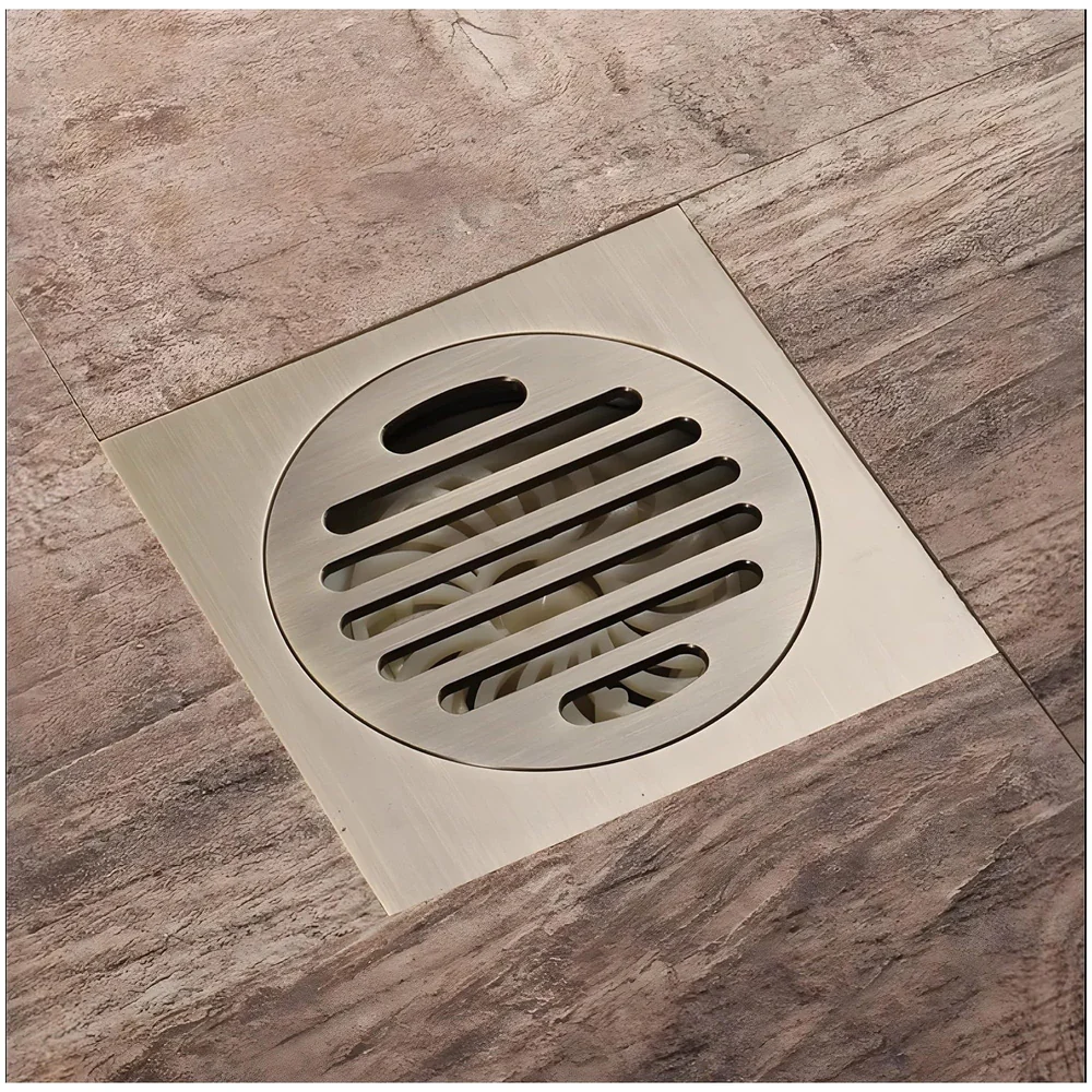 Antique Brown Floor Drain Jali 4 x 4 Inches Tile Insert Floor Drain, SS, Shower Drain Channel Tile Drain with Cockroach Trap Concealed Matt Brown