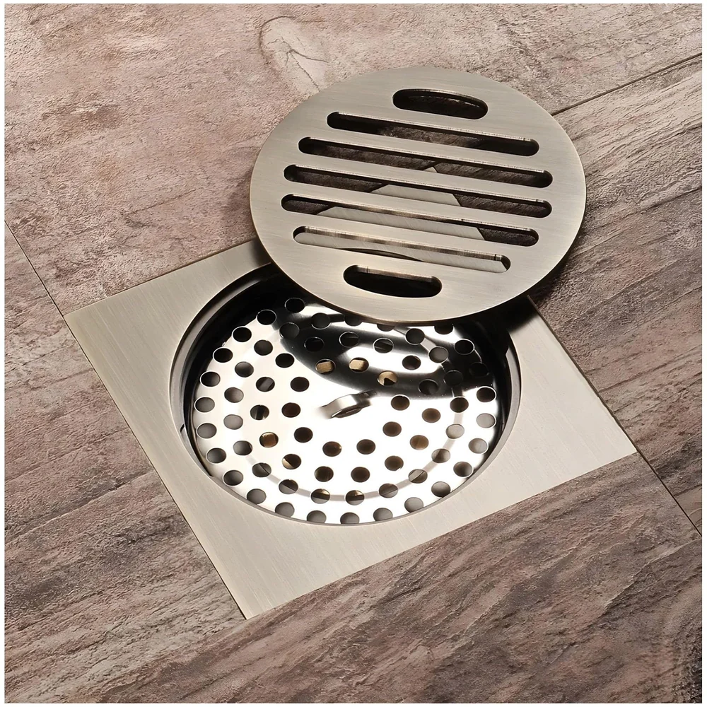 Antique Brown Floor Drain Jali 4 x 4 Inches Tile Insert Floor Drain, SS, Shower Drain Channel Tile Drain with Cockroach Trap Concealed Matt Brown