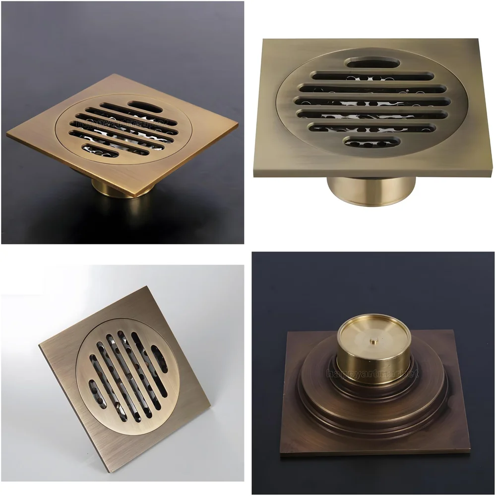 Antique Brown Floor Drain Jali 4 x 4 Inches Tile Insert Floor Drain, SS, Shower Drain Channel Tile Drain with Cockroach Trap Concealed Matt Brown