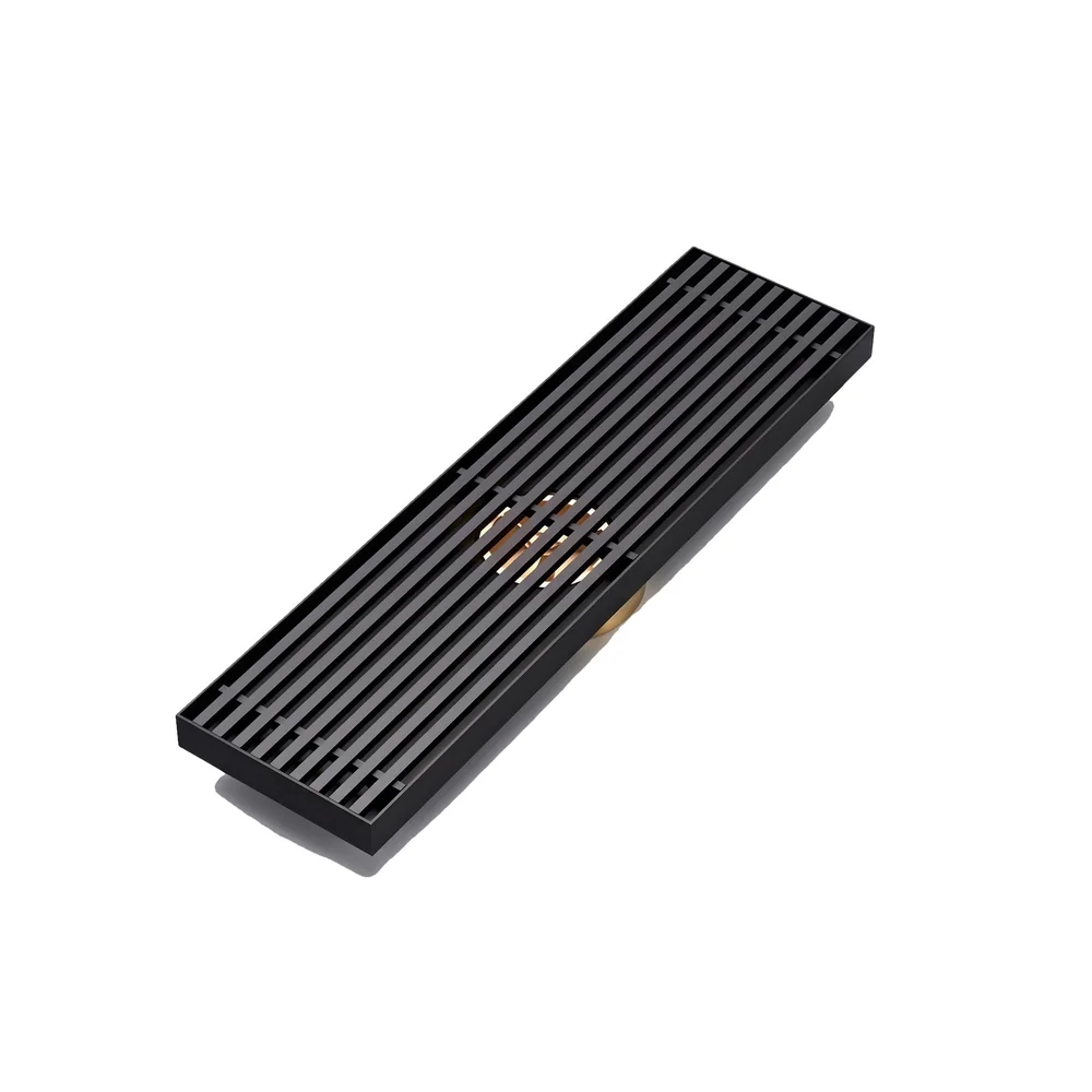 Black Floor Drain Jali 12 x 4 Inches Tile Insert Floor Drain, SS, Shower Drain Channel Tile Drain with Cockroach Trap Concealed Matt Black 30 cms