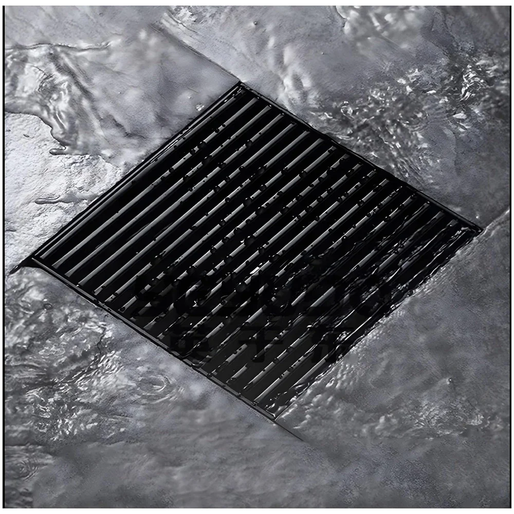 Black Floor Drain Jali 4 x 4 Inches Tile Insert Floor Drain, SS, Shower Drain Channel Tile Drain with Cockroach Trap Concealed Matt Black