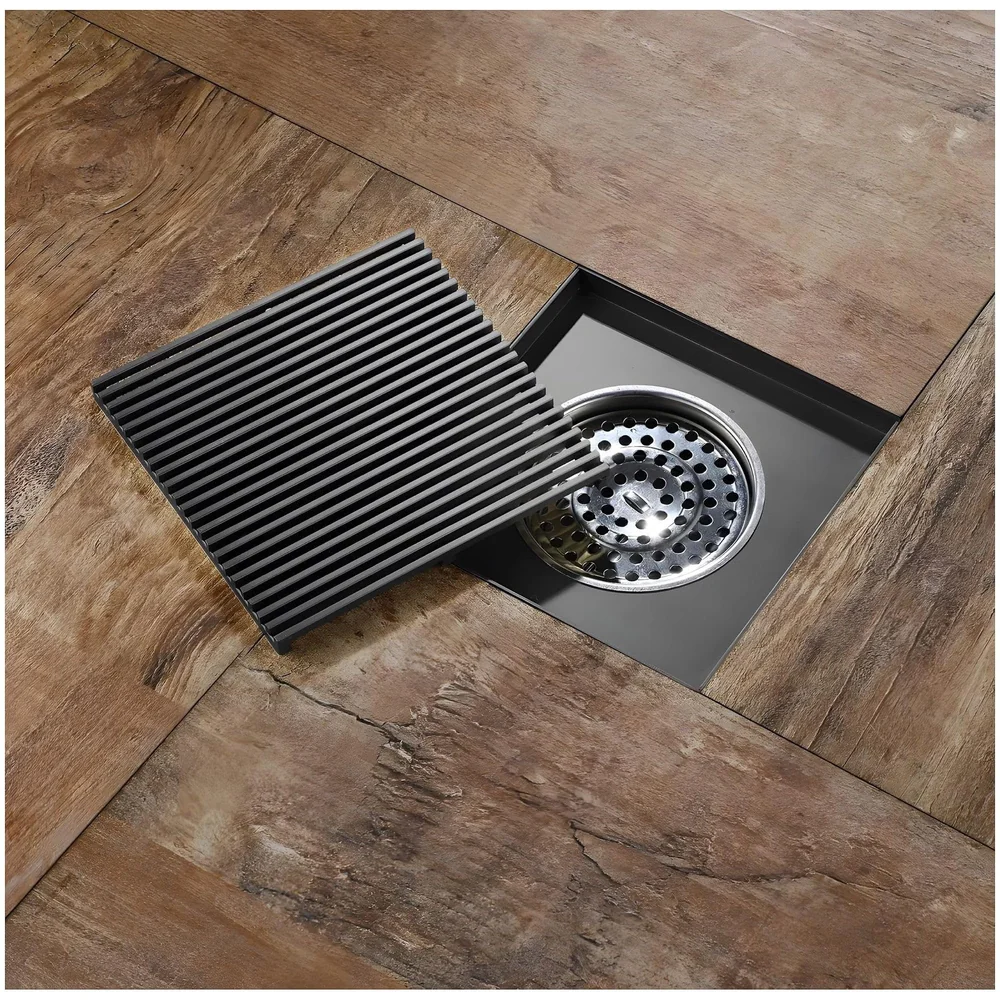 Black Floor Drain Jali 4 x 4 Inches Tile Insert Floor Drain, SS, Shower Drain Channel Tile Drain with Cockroach Trap Concealed Matt Black