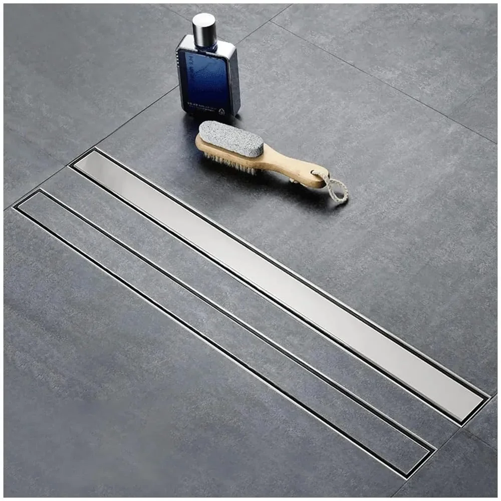 Silver Drain 24 x 4 Inches Tile Insert Floor Drain, 304 Stainless Steel Shower Drain Channel Waste Water Floor Drain for Concealed Tile Drain Channel Cockroach Trap 60 Cm (Side Hole)