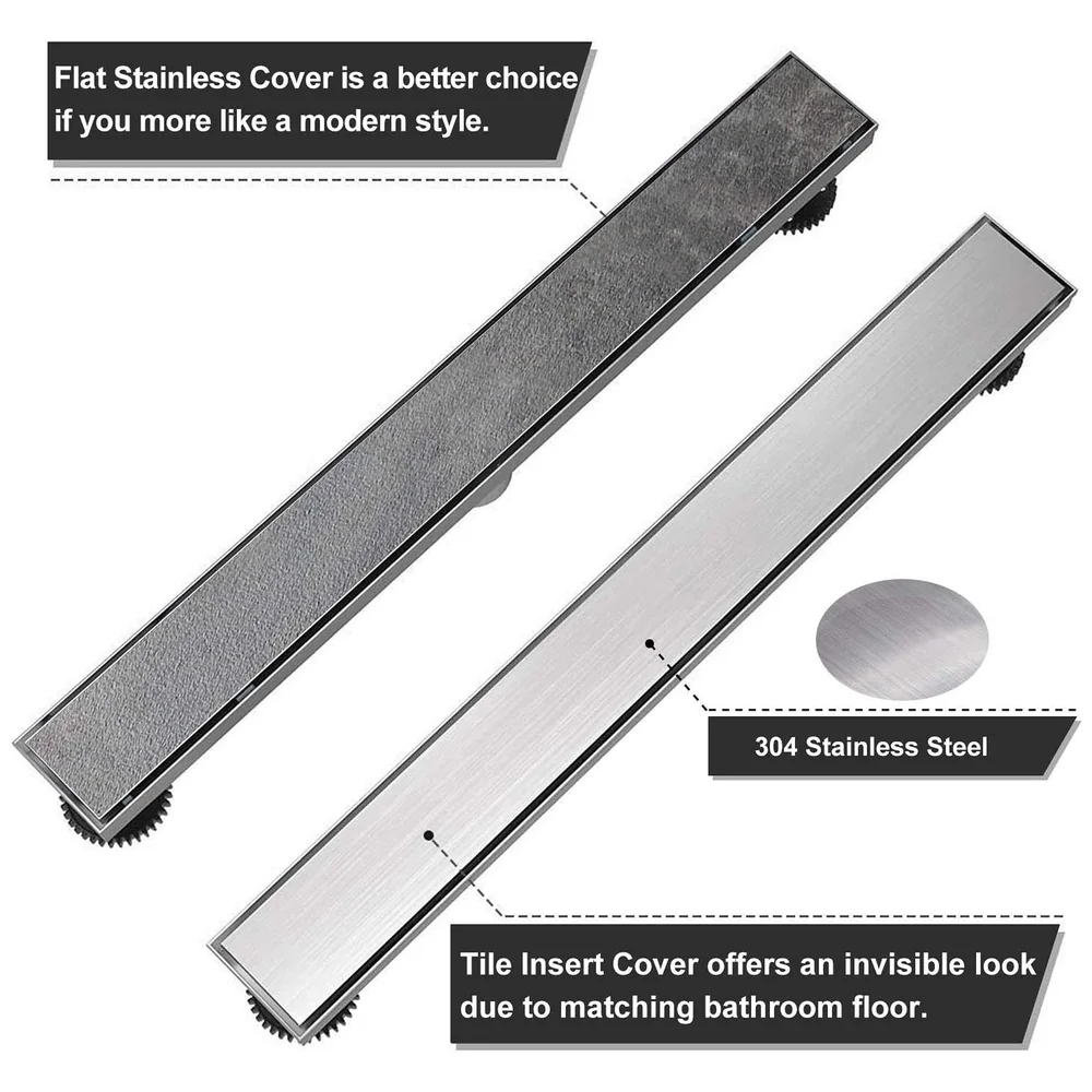 Silver Drain 24 x 4 Inch 60 cm SS 304 Tile Insert Side Hole Set