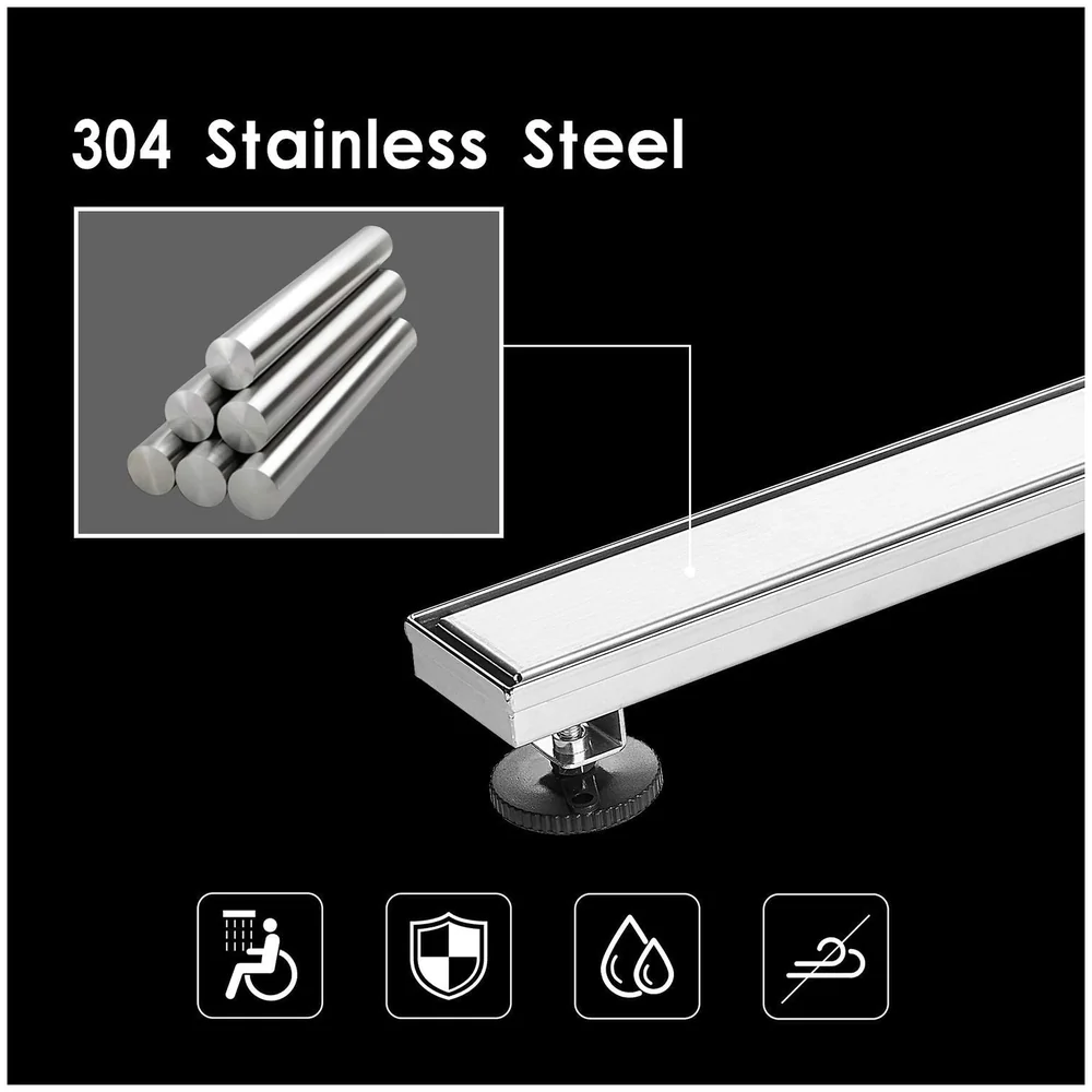 Silver Drain 24 x 4 Inch 60 cm SS 304 Tile Insert Side Hole Set